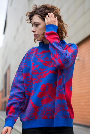 Blue red sweater deals